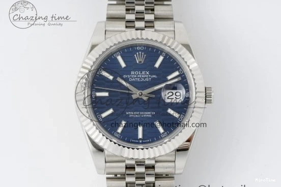 MiroTime 0415 TopPick DateJust 41 SS JDF 904L Steel Blue Textured Dial on Jubilee Bracelet VR3235 V 2235